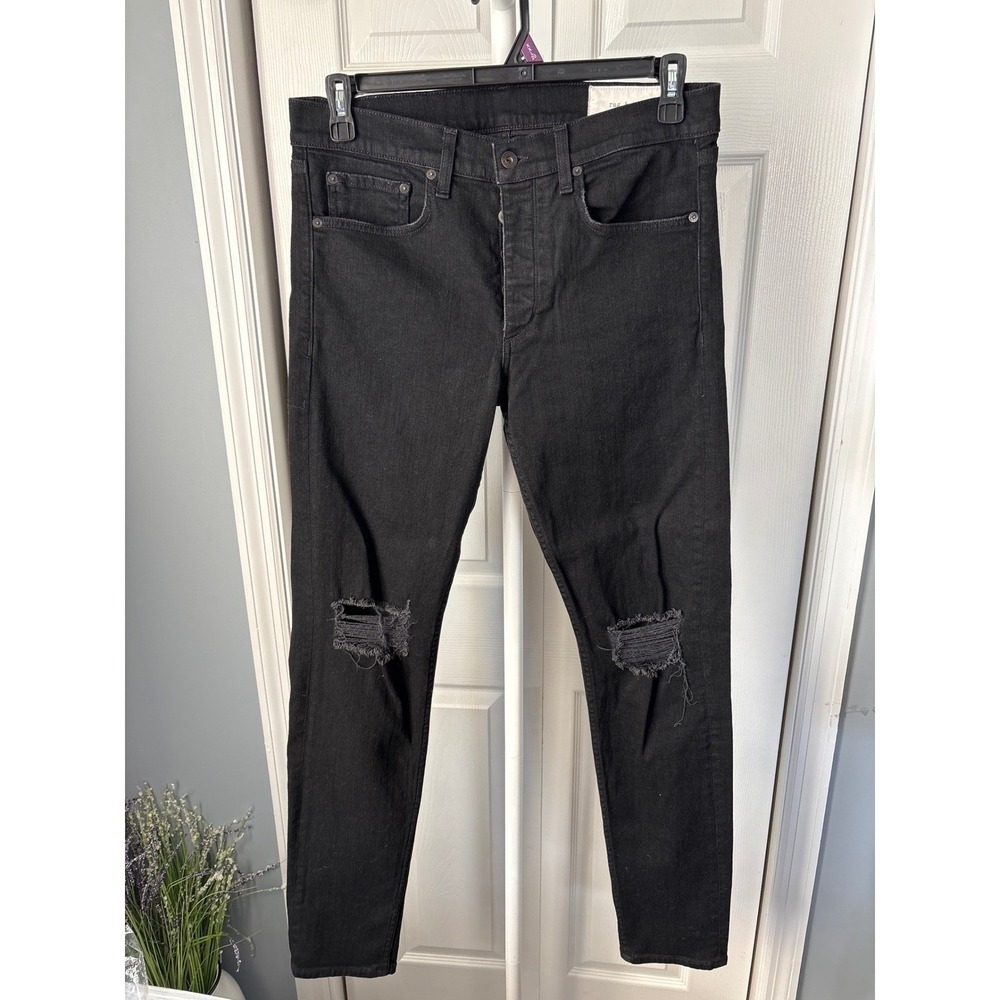 Rag & Bone Fit 1 Skinny Distressed Jeans Mens Black Ripped Knee Denim 34x34